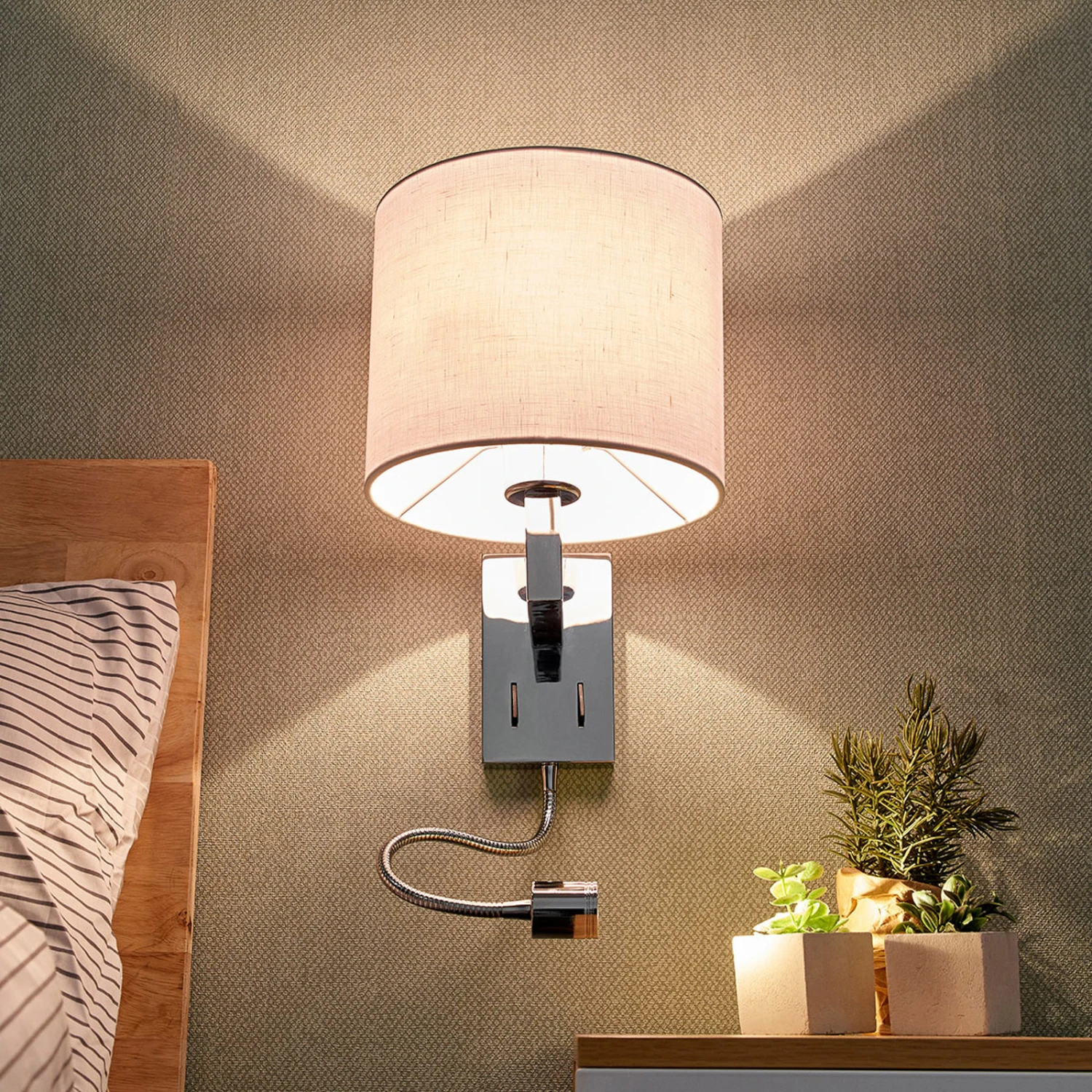 Lucande Taron Stoff-Wandlampe Leselicht 2er-Set 7 Lucande Taron Stoff-Wandlampe Leselicht 2er-Set – Bild 5