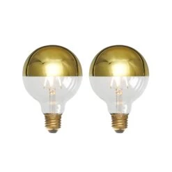 Lucande E27 3,8W LED-Kopfspiegellampe G95, 2700K Gold 2er