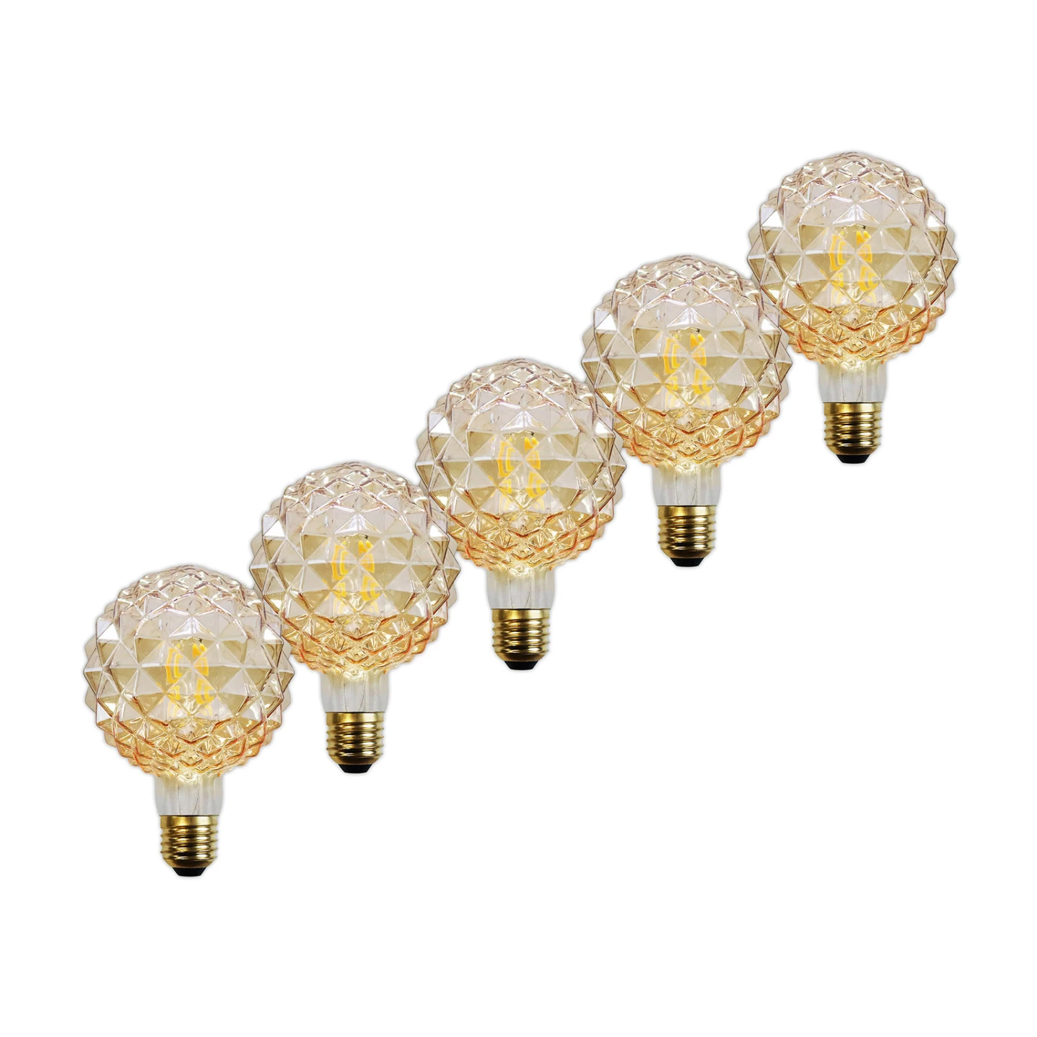Lucande E27 3,8W LED-Lampe G95, 927 Struktur Amber 5er-Set 3 Lucande E27 3,8W LED-Lampe G95, 927 Struktur Amber 5er-Set