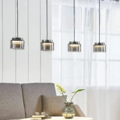 Lucande Diano Hängeleuchte, Rauchgrau, Vierflammig