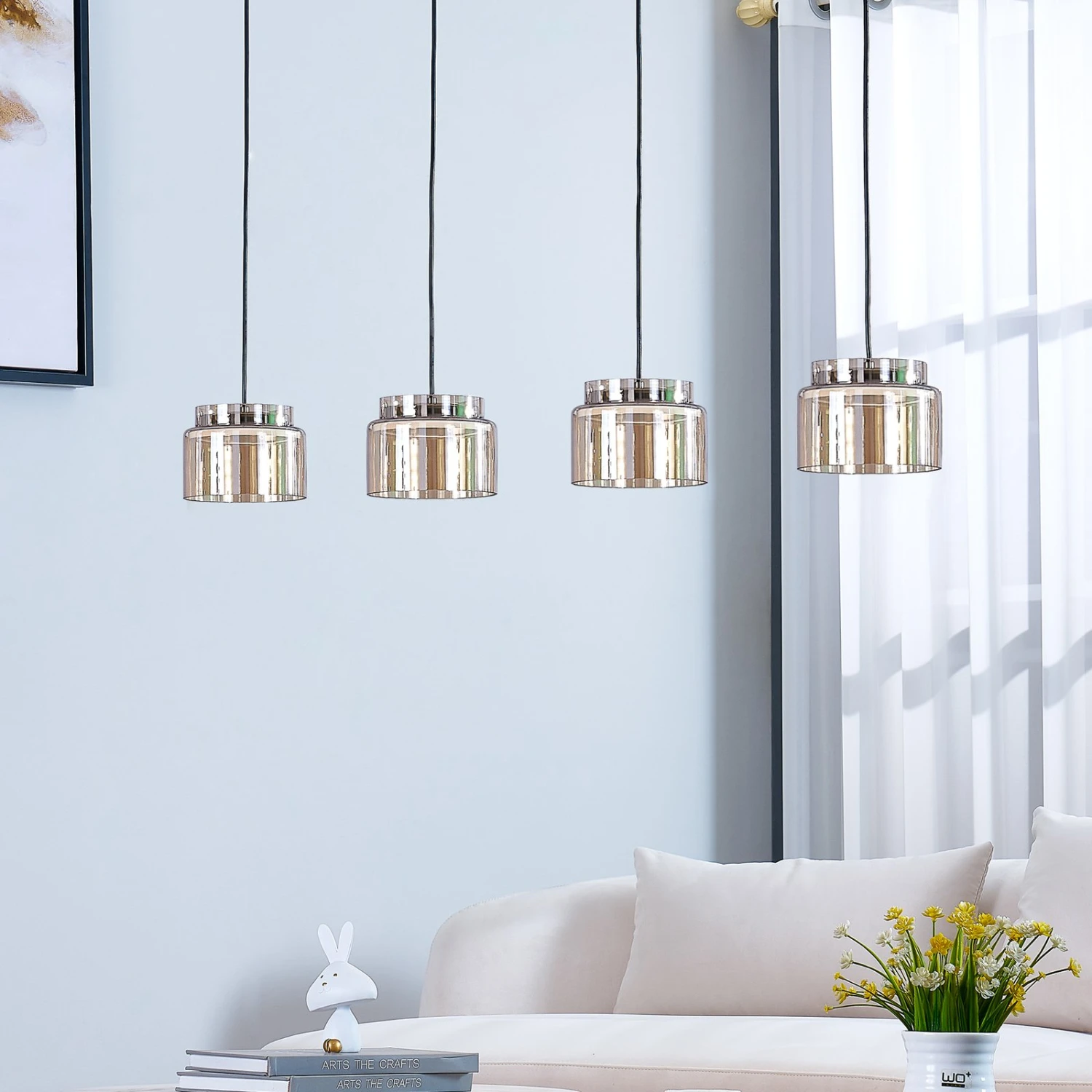 Lucande Diano Hängeleuchte, Amber, Vierflammig 4 Lucande Diano Hängeleuchte, Amber, Vierflammig – Bild 2