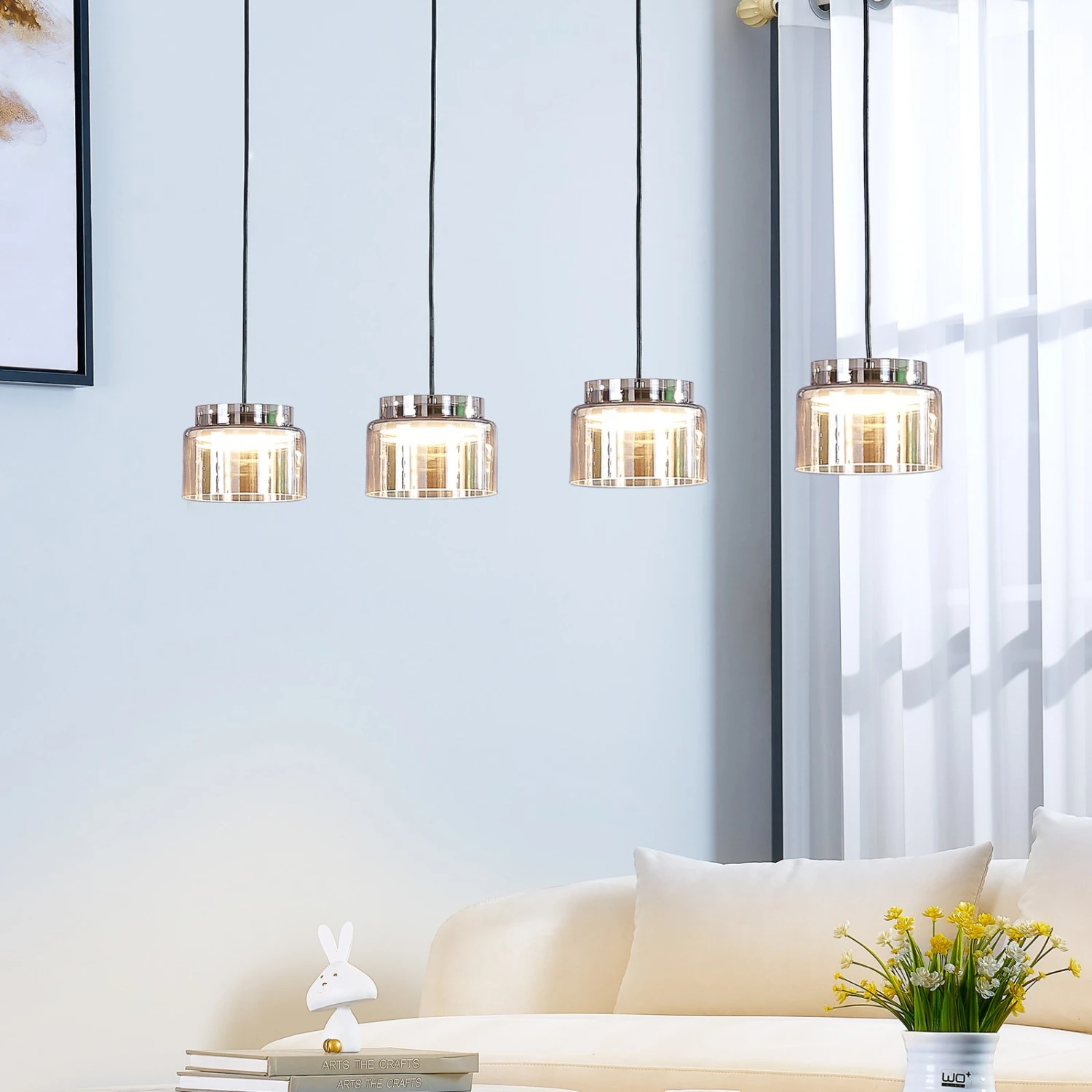 Lucande Diano Hängeleuchte, Amber, Vierflammig 3 Lucande Diano Hängeleuchte, Amber, Vierflammig