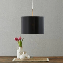 Lucande Patrik Textil-Hängeleuchte Ø30cm Schwarz -Lucande 3066096 1