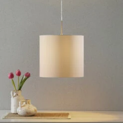 Lucande Patrik Textil-Hängeleuchte Ø30cm Creme