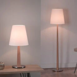 Lucande Elif Tischlampe Weiß, Konisch Eiche Natur -Lucande 6722603 7