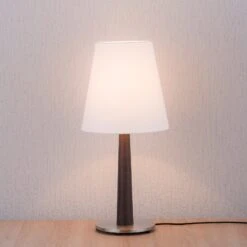 Lucande Elif Tischlampe Weiß, Konisch Eiche Dunkel -Lucande 6722605 2