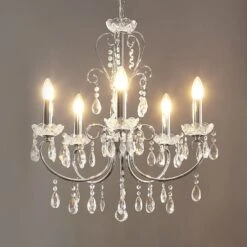Lucande Kronleuchter Solveig Mit Kristallen, 5-fl., Chrom