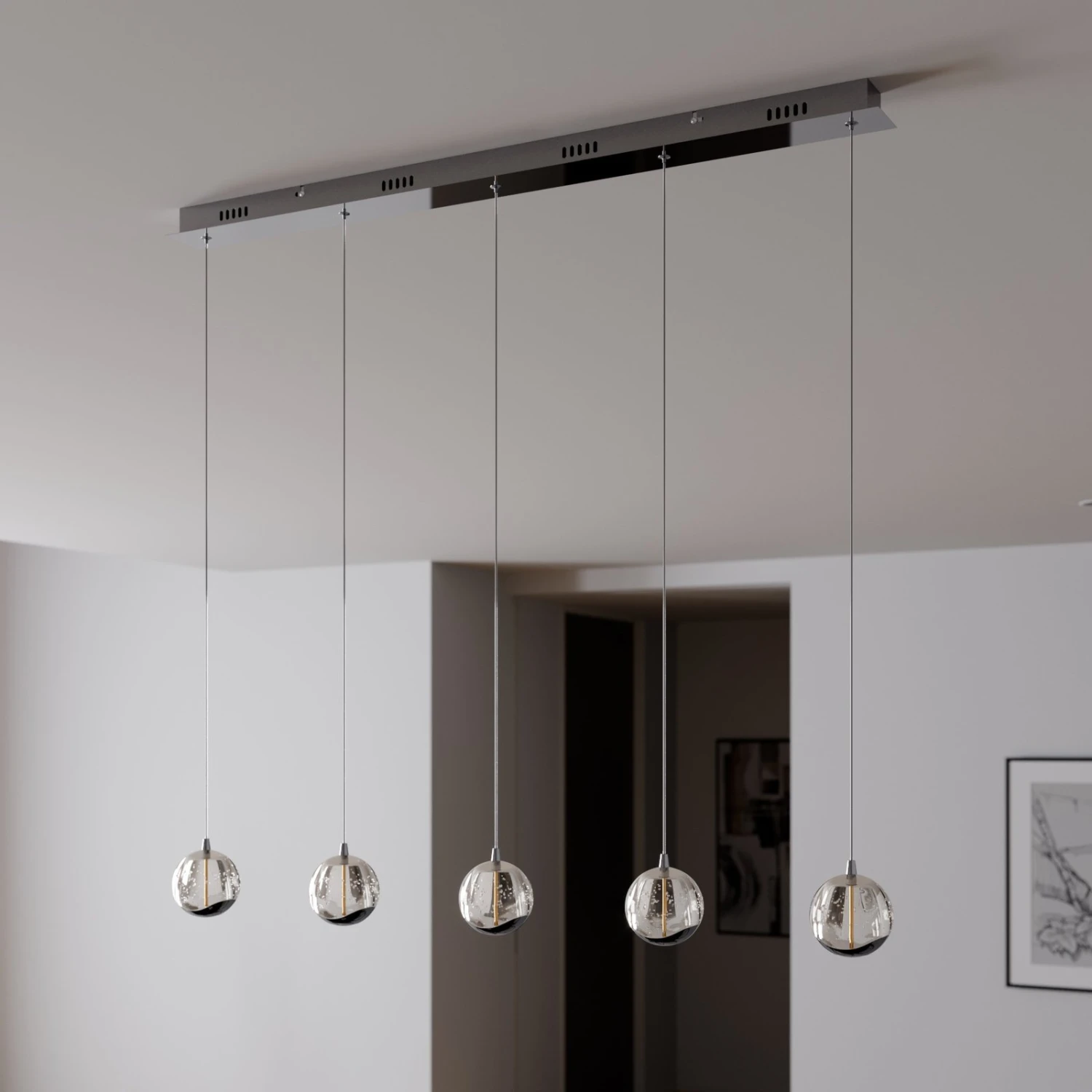 Lucande LED-Pendellampe Hayley, 5-fl., Länglich, Chrom 5 Lucande LED-Pendellampe Hayley, 5-fl., Länglich, Chrom – Bild 3