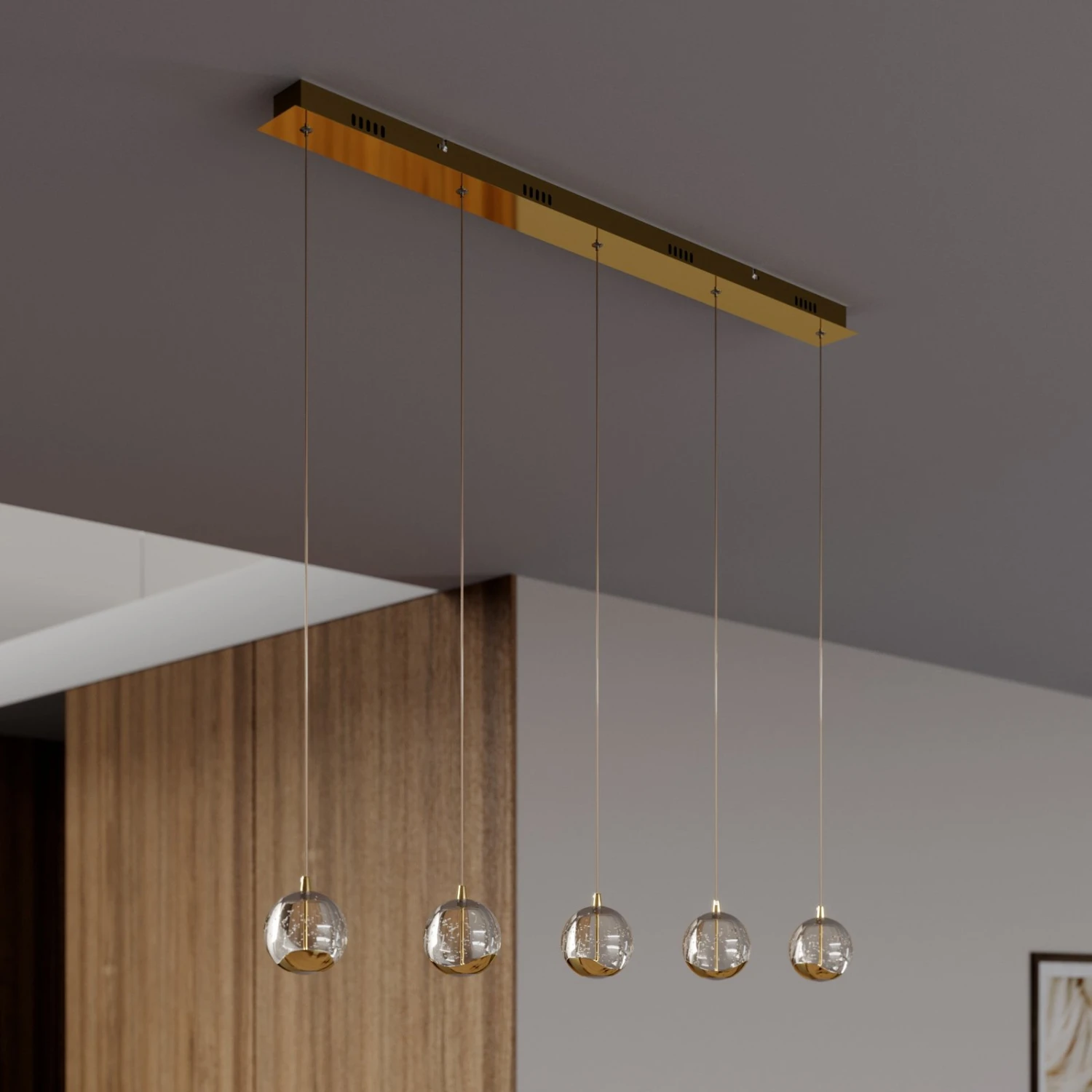 Lucande LED-Pendellampe Hayley, 5-fl., Länglich, Gold 5 Lucande LED-Pendellampe Hayley, 5-fl., Länglich, Gold – Bild 3