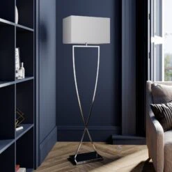 Lucande Evaine Stehleuchte, Chrom, Schirm Weiß -Lucande 9624551 2