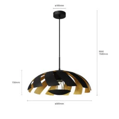 Lucande Archilleas Pendelleuchte, Schwarz-gold -Lucande 9624690 6