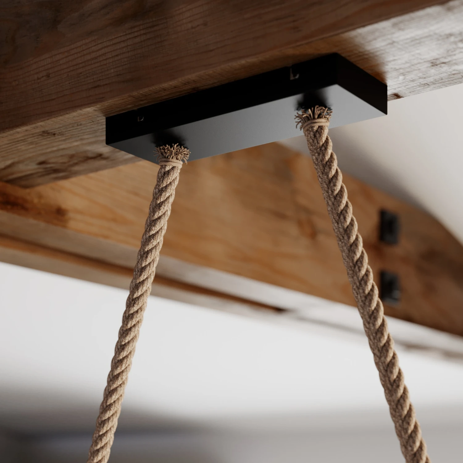 Lucande Hakona Holz-Hängeleuchte, 4 Betonschirme 6 Lucande Hakona Holz-Hängeleuchte, 4 Betonschirme – Bild 4