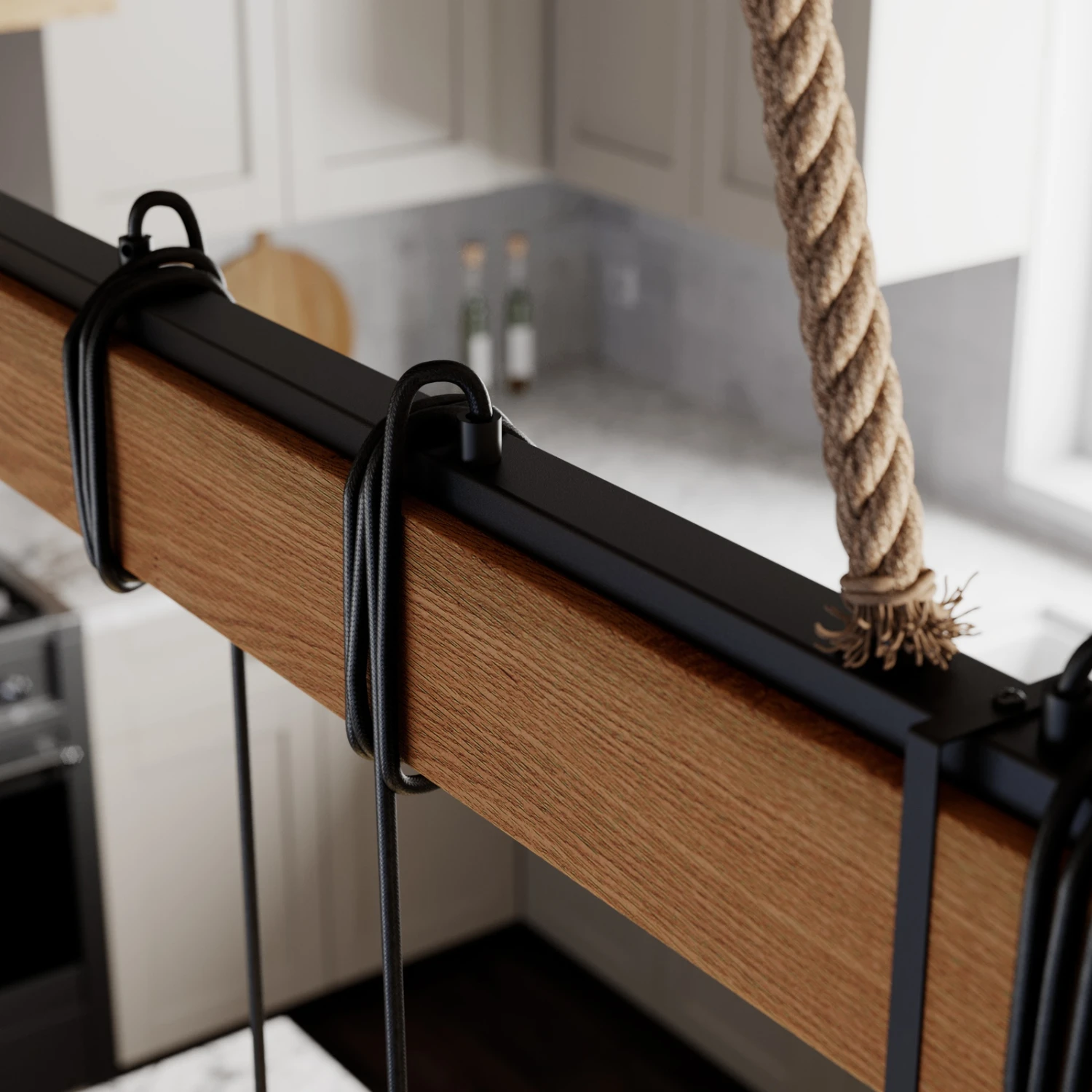 Lucande Hakona Holz-Hängeleuchte, 4 Betonschirme 7 Lucande Hakona Holz-Hängeleuchte, 4 Betonschirme – Bild 5