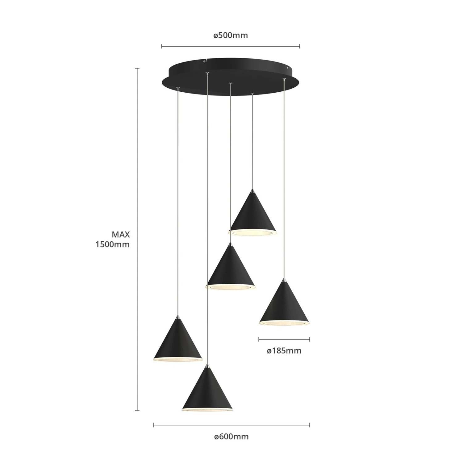 Lucande Livan LED-Hängeleuchte, Schwarz, 5-fl. 9 Lucande Livan LED-Hängeleuchte, Schwarz, 5-fl. – Bild 7