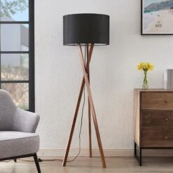 Lucande Auriane Tripod-Stehlampe, Stoff Schwarz 12 Lucande Auriane Tripod-Stehlampe, Stoff Schwarz -Lucande 9626160 1