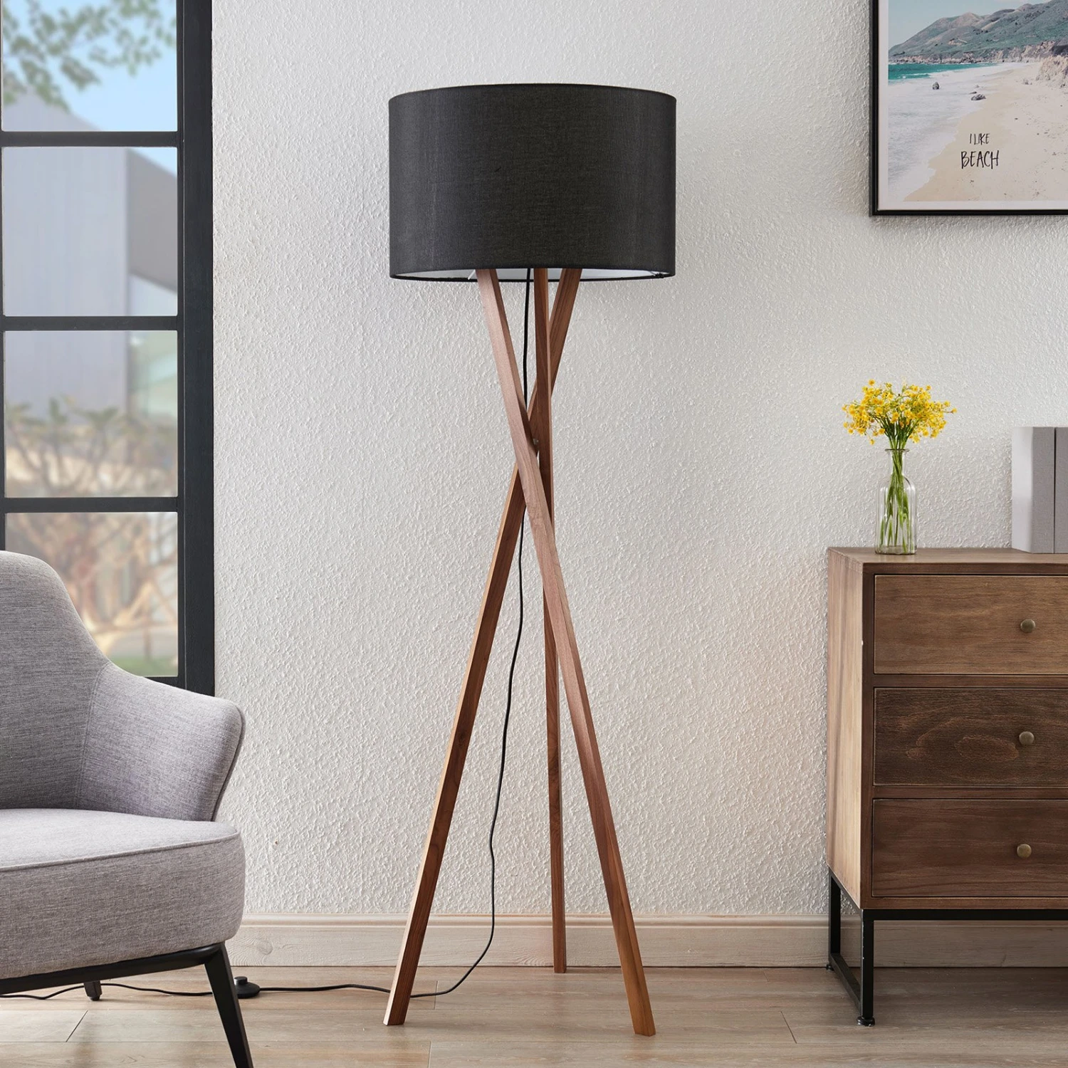 Lucande Auriane Tripod-Stehlampe, Stoff Schwarz 4 Lucande Auriane Tripod-Stehlampe, Stoff Schwarz – Bild 2