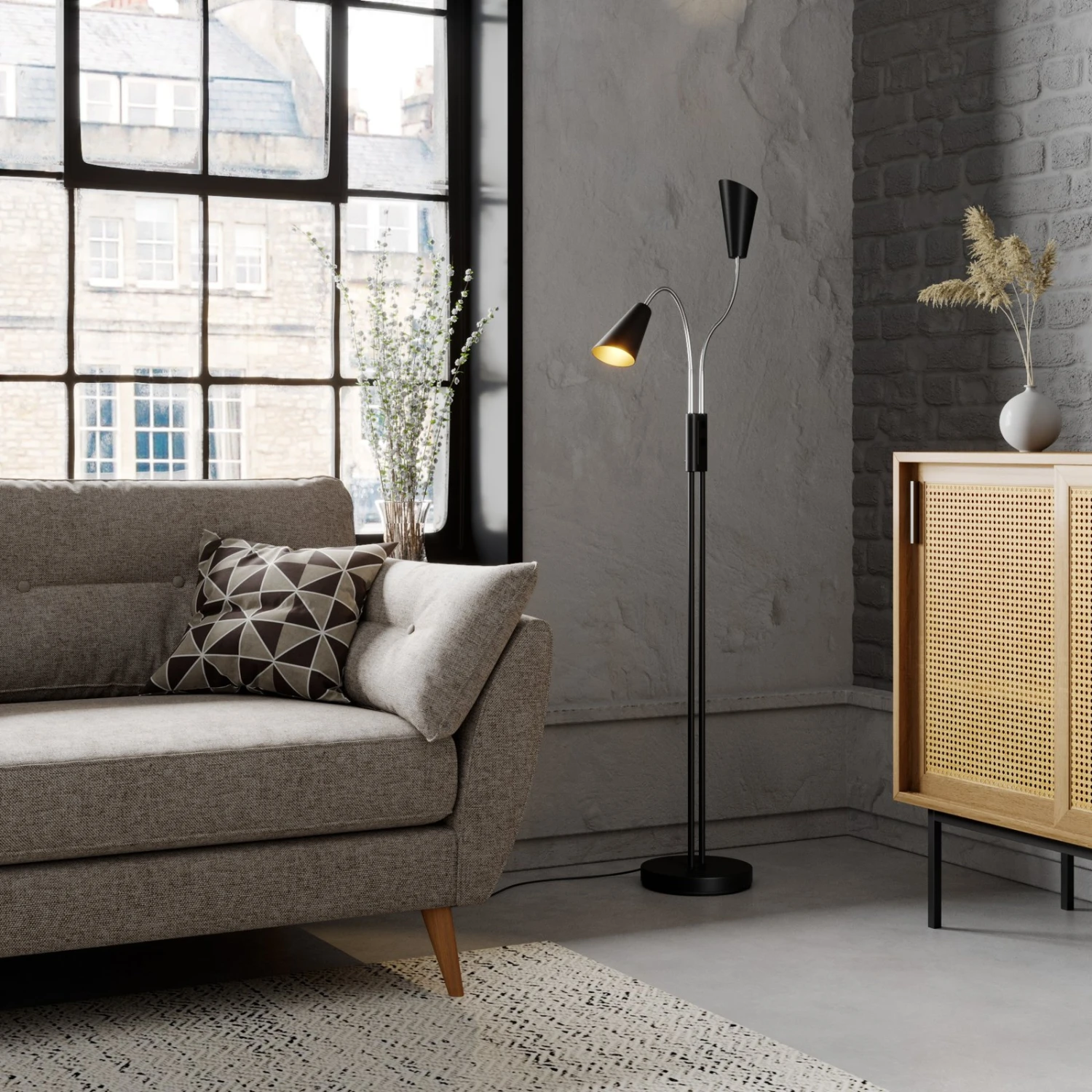Lucande Medira Stehleuchte, Zweiflammig, Schwarz 4 Lucande Medira Stehleuchte, Zweiflammig, Schwarz – Bild 2
