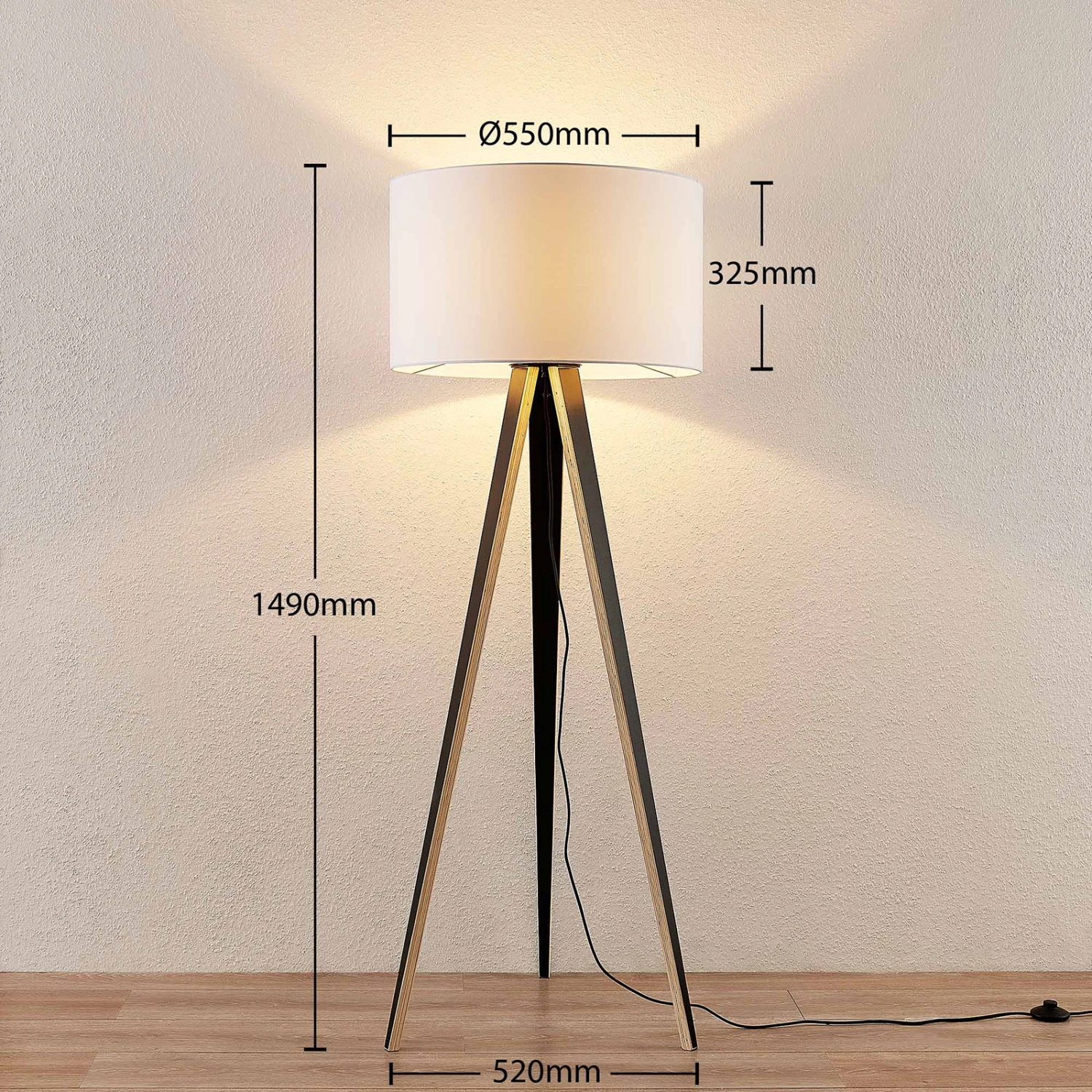 Lucande Bodhi Tripod-Stehleuchte, Zylinder, Weiß 6 Lucande Bodhi Tripod-Stehleuchte, Zylinder, Weiß – Bild 4