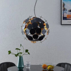 Lucande Noctavi Hängeleuchte, Schwarz-gold -Lucande 9626546 2