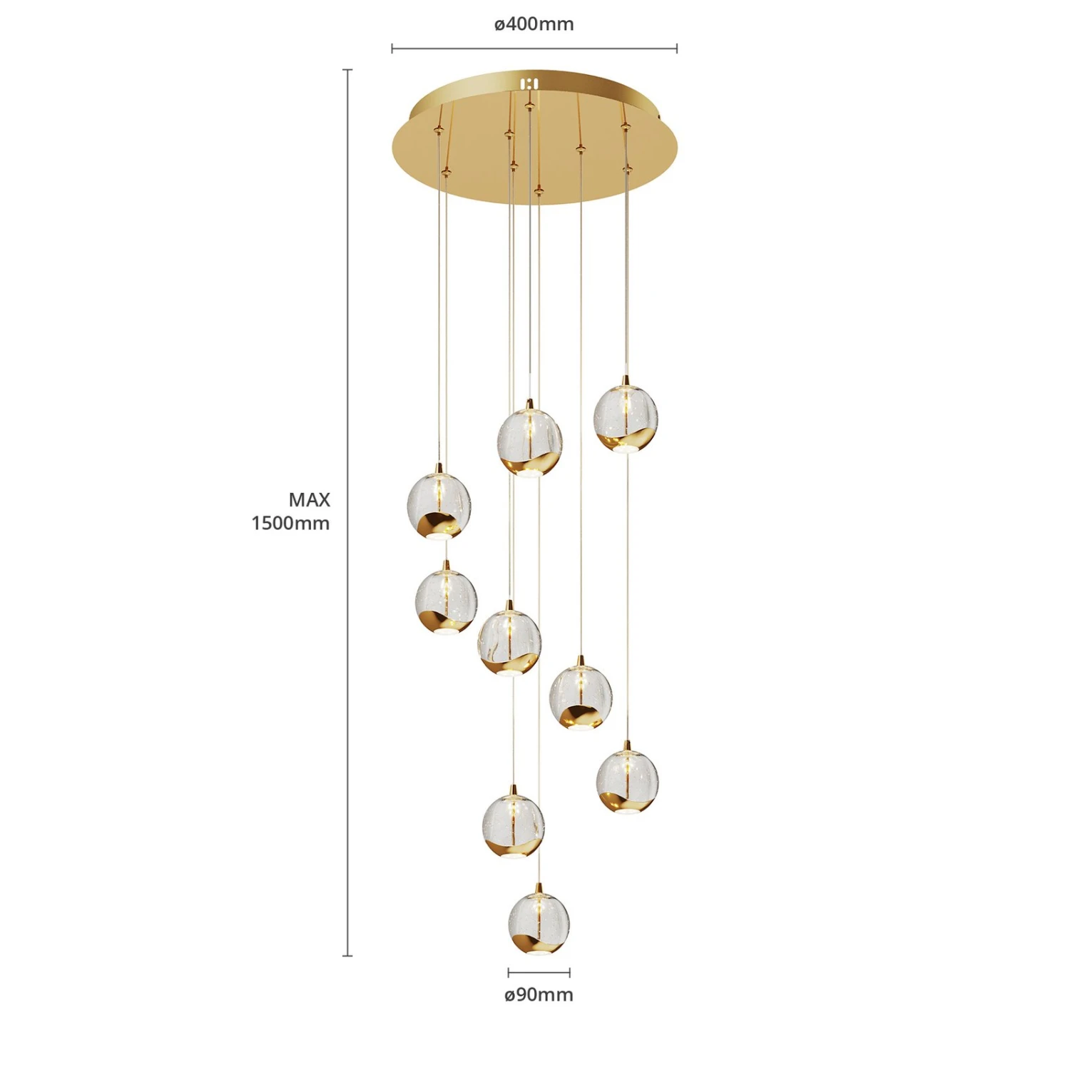 Lucande Hayley LED-Hängelampe, 9-flammig, Gold 9 Lucande Hayley LED-Hängelampe, 9-flammig, Gold – Bild 7