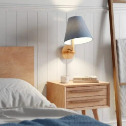 Lucande Jinda Wandleuchte, Holzgestell, Stoff Blau -Lucande 9627071 1