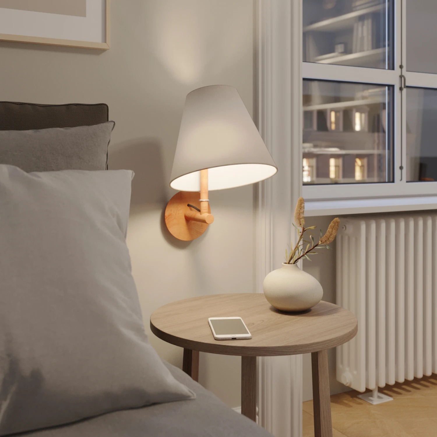 Lucande Jinda Wandleuchte, Holzgestell, Samt Grau 4 Lucande Jinda Wandleuchte, Holzgestell, Samt Grau – Bild 2