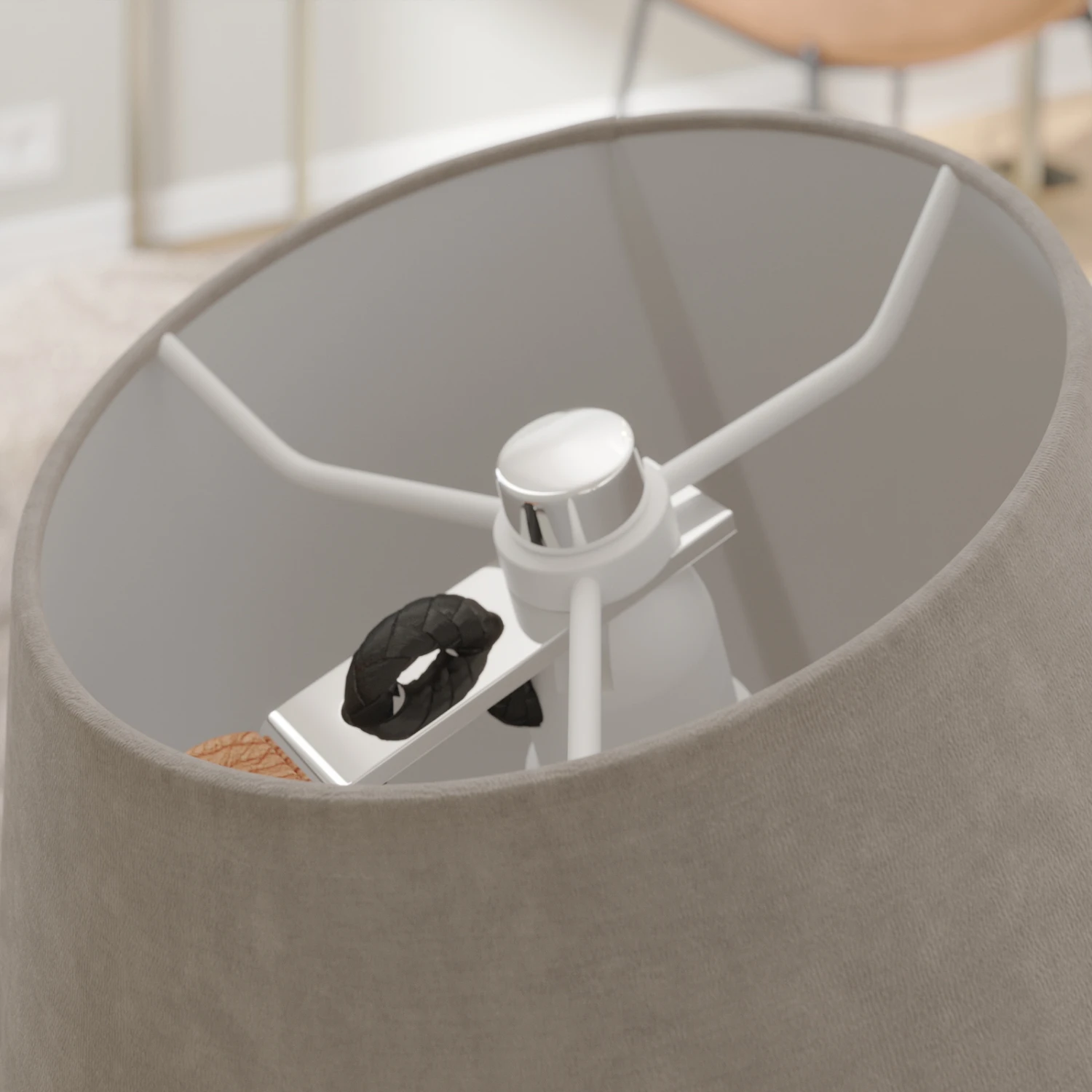 Lucande Jinda Wandleuchte, Holzgestell, Samt Grau 7 Lucande Jinda Wandleuchte, Holzgestell, Samt Grau – Bild 5