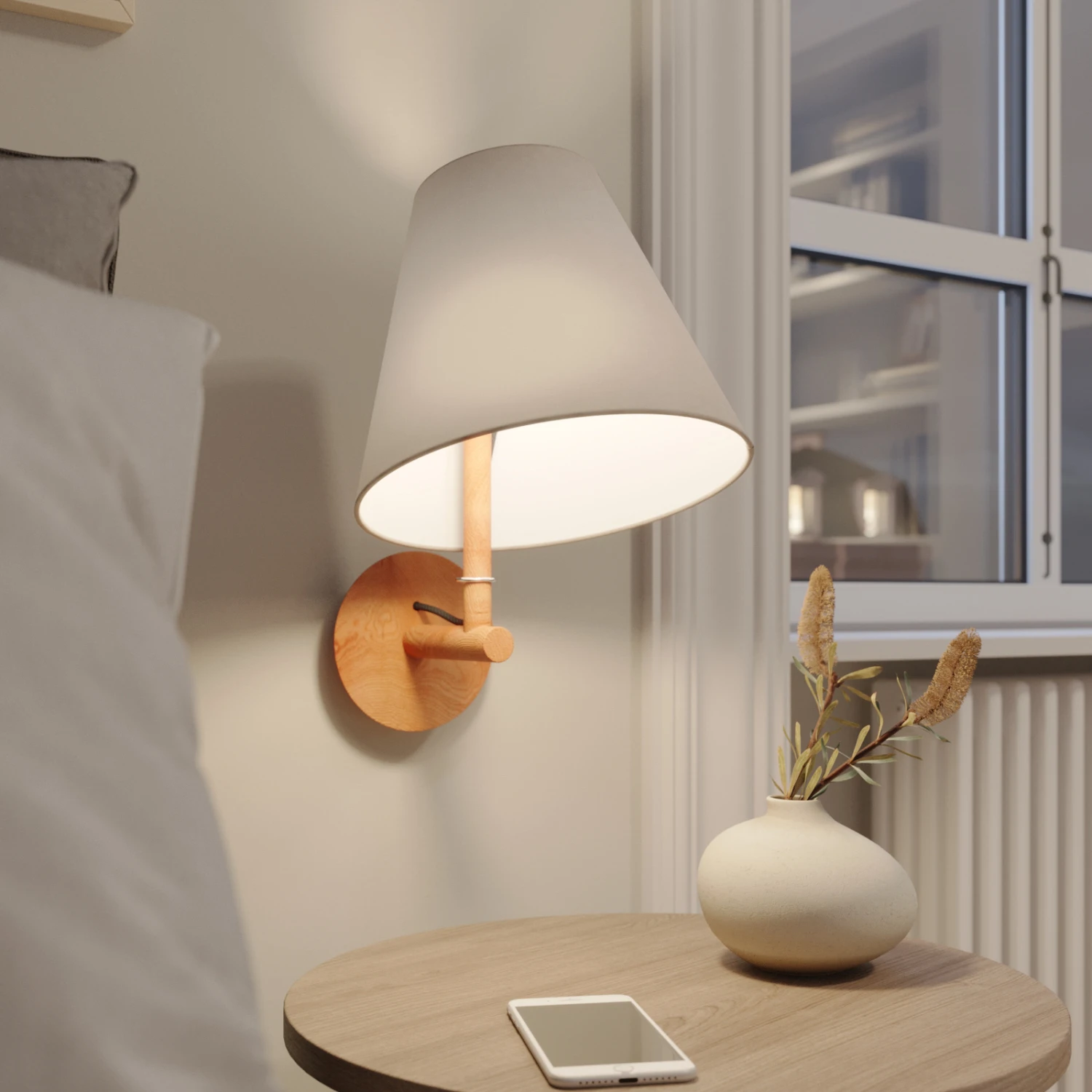 Lucande Jinda Wandleuchte, Holzgestell, Samt Grau 3 Lucande Jinda Wandleuchte, Holzgestell, Samt Grau