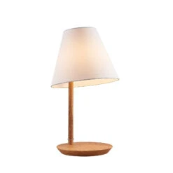 Lucande Jinda Tischlampe, Holzgestell, Stoff Weiß -Lucande 9627077 3