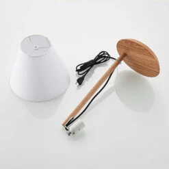 Lucande Jinda Tischlampe, Holzgestell, Stoff Weiß -Lucande 9627077 8