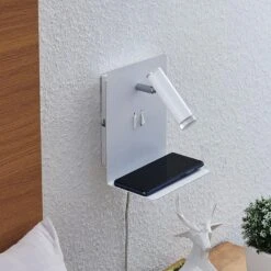 Lucande Zavi LED-Wandspot Mit Ablage, USB, Weiß -Lucande 9627263 2