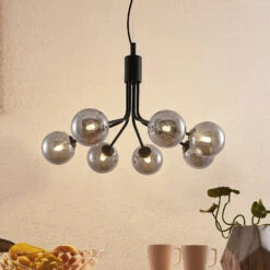 Lucande Wynona Pendelleuchte, 7-fl. Schwarz