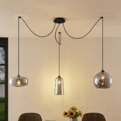 Lucande Zyli Pendelleuchte, Dreiflammig, Rauchgrau