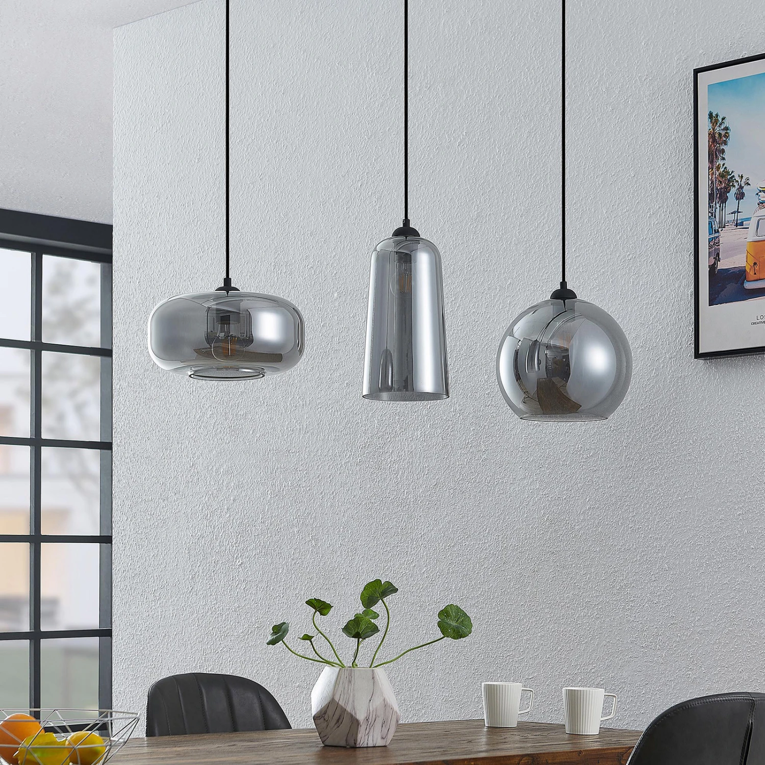 Lucande Wilja Hängeleuchte, Dreiflammig, Rauchgrau 4 Lucande Wilja Hängeleuchte, Dreiflammig, Rauchgrau – Bild 2