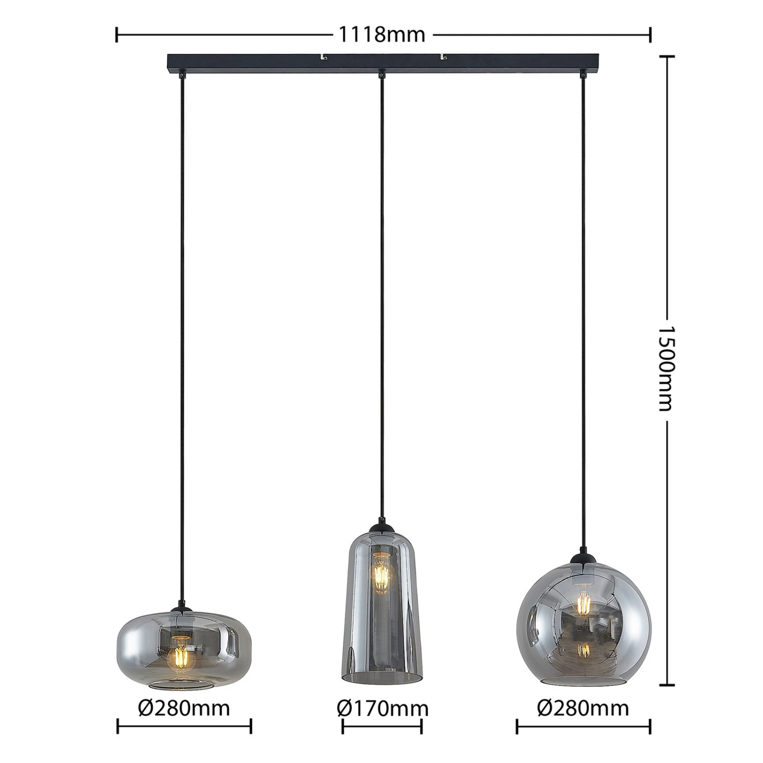 Lucande Wilja Hängeleuchte, Dreiflammig, Rauchgrau 6 Lucande Wilja Hängeleuchte, Dreiflammig, Rauchgrau – Bild 4