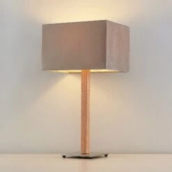 Lucande Heily Tischleuchte, Holz, Eckig, Grau -Lucande 9627517 4