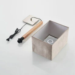 Lucande Heily Tischleuchte, Holz, Eckig, Grau -Lucande 9627517 8