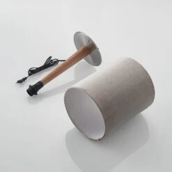 Lucande Heily Tischleuchte, Holz, Rund 30 Cm, Grau -Lucande 9627519 8