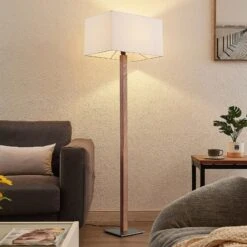 Lucande Heily Stehleuchte, Holz, Eckig, Weiß