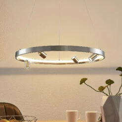 Lucande Paliva LED-Hängeleuchte, 64 Cm, Nickel