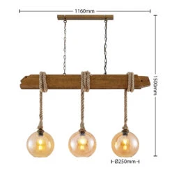 Lucande Mevan Hängeleuchte Mit Holzbalken, Amber -Lucande 9627719 3