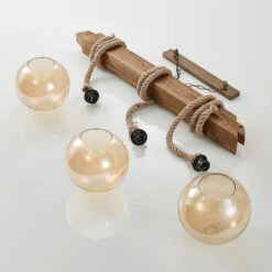 Lucande Mevan Hängeleuchte Mit Holzbalken, Amber -Lucande 9627719 7