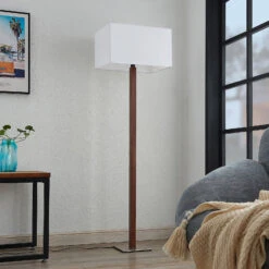 Lucande Larkira Stoff-Stehlampe, Holz, Eckig, Weiß 12 Lucande Larkira Stoff-Stehlampe, Holz, Eckig, Weiß -Lucande 9628396 1