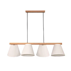 Lucande Jinda Hängeleuchte, Holz, Stoff Weiß