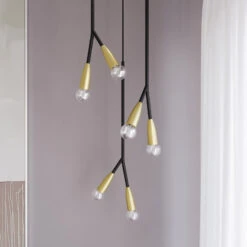 Lucande Carlea Hängelampe, 6-fl., Schwarz-messing -Lucande 9639203 2