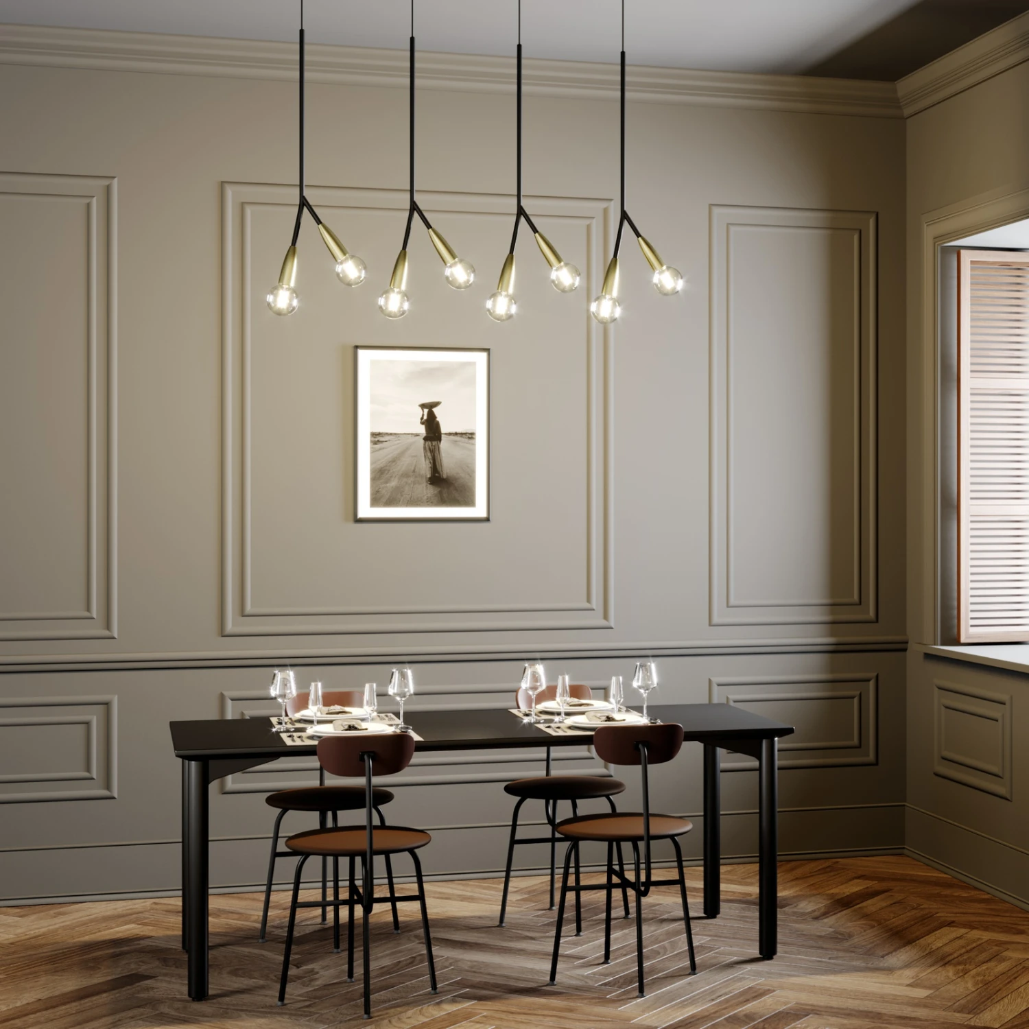 Lucande Carlea Hängelampe, 8-fl., Schwarz-messing 4 Lucande Carlea Hängelampe, 8-fl., Schwarz-messing – Bild 2