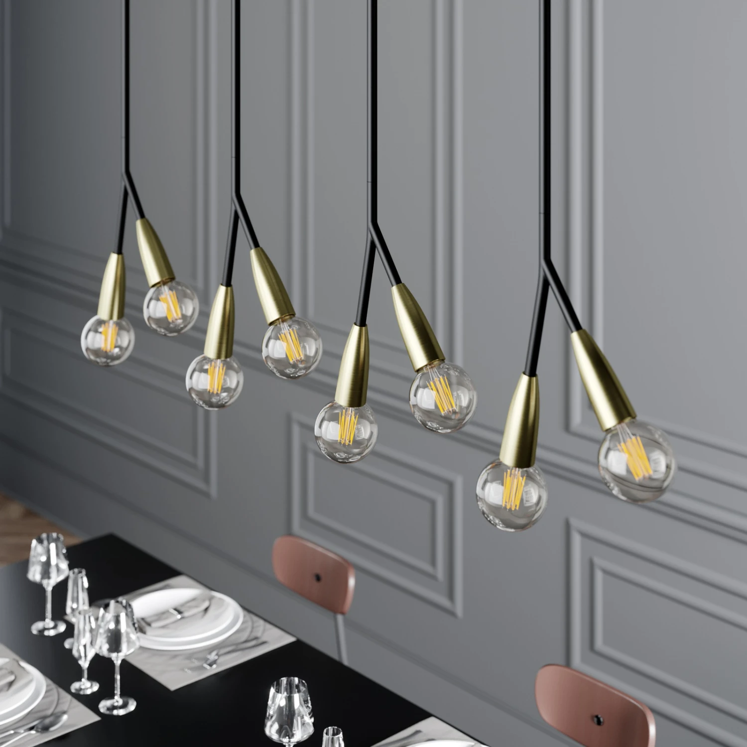 Lucande Carlea Hängelampe, 8-fl., Schwarz-messing 5 Lucande Carlea Hängelampe, 8-fl., Schwarz-messing – Bild 3