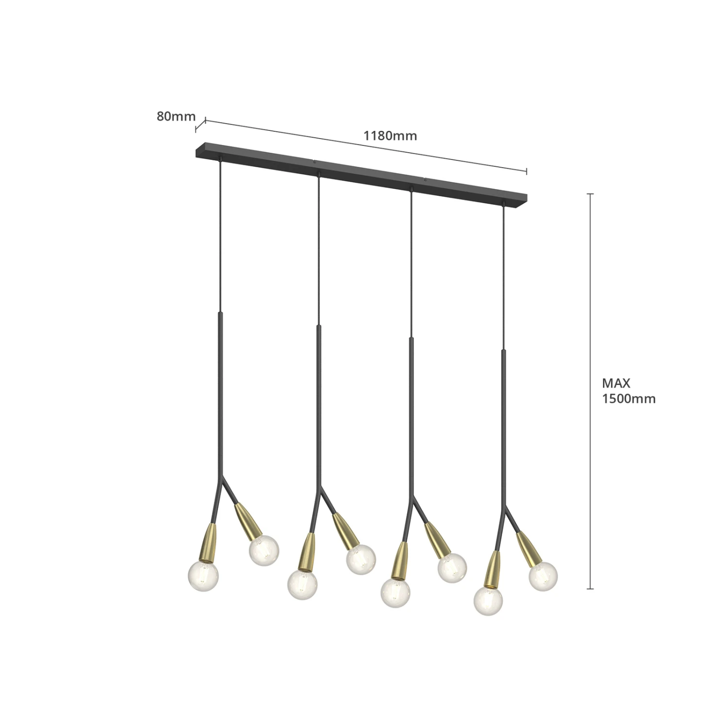 Lucande Carlea Hängelampe, 8-fl., Schwarz-messing 9 Lucande Carlea Hängelampe, 8-fl., Schwarz-messing – Bild 7