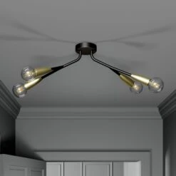 Lucande Carlea Deckenlampe, 4-fl. Schwarz-messing 13 Lucande Carlea Deckenlampe, 4-fl. Schwarz-messing -Lucande 9639207 2