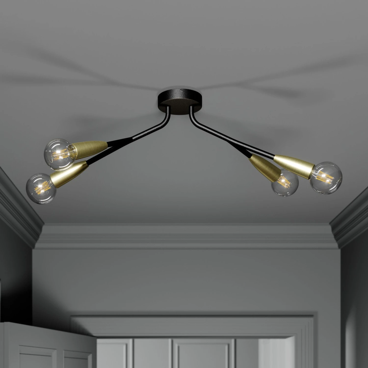 Lucande Carlea Deckenlampe, 4-fl. Schwarz-messing 5 Lucande Carlea Deckenlampe, 4-fl. Schwarz-messing – Bild 3